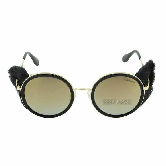 New Blumarine Black & Gold Women Sunglasses Round SBM-109S-300G Faux-Fur Limited - Picture 4 of 11